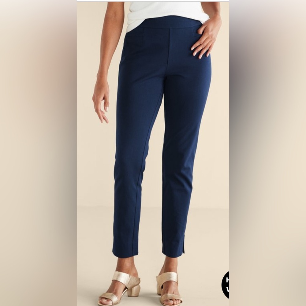 NWT Soft Surroundings SoftEssential Superla Pull on Slim Ankle Pants Navy - L